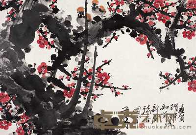 关山月  梅花双雀 镜心 47×68cm